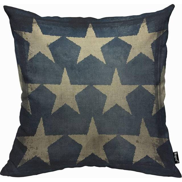 Blue Beige Star Cushion Cover Throw Pillow Covers Antique American Flag Stars Patriotic Memorial Day Fourth of July Pillow Case