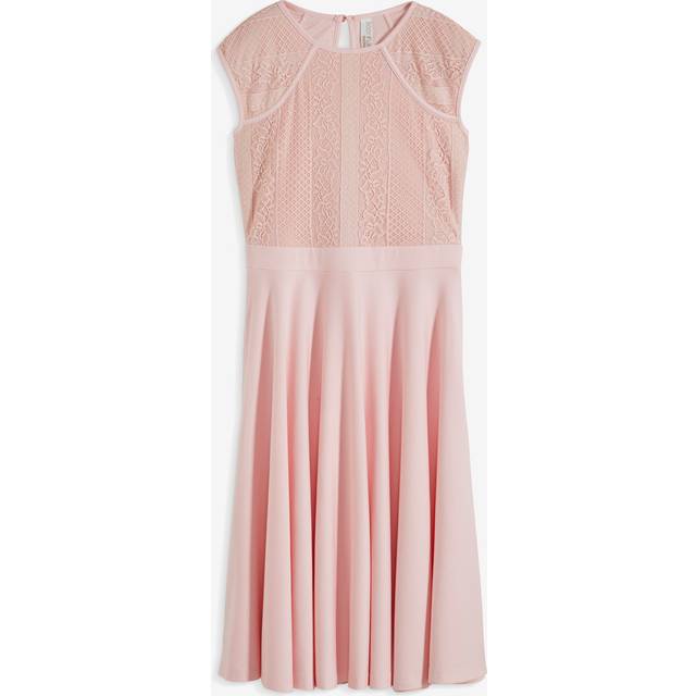 nachhaltiges Damen Sommer-Kleid mit Spitze Frühlings-Kleid tailliertes Midi-Kleid 925720 Rosa