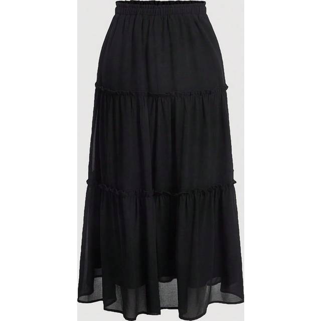 SHEIN Solid Frill Trim Ruffle Hem Skirt