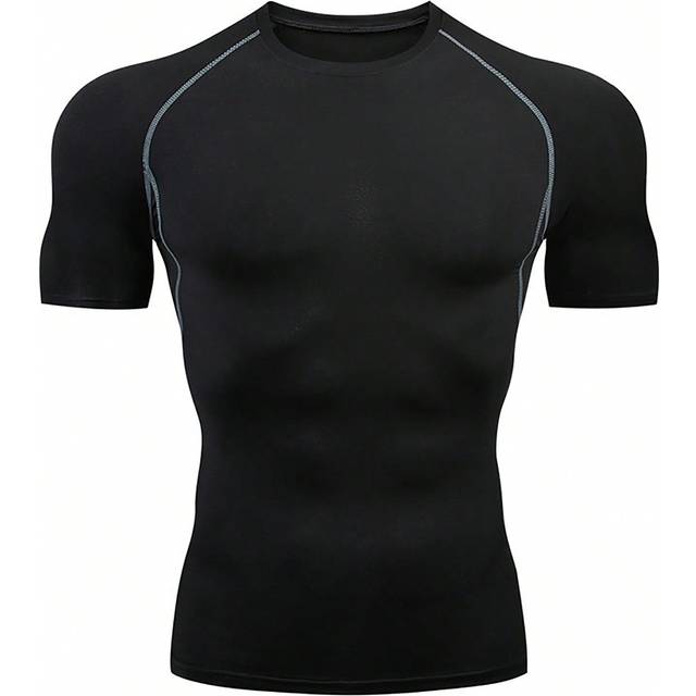 SHEIN Boyfriend Style Men&#39;s Fitness Moisture Wicking Tight-Fit Round Neck Short Sleeve Sports T-Shirt Basic T Shirt,Boyfriend Style Men Compression Top