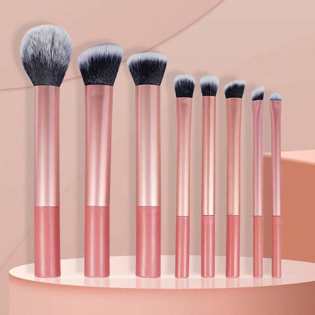 8 st. Korall Orange Sminkborste set , Inklusive Rouge borste , Puderborste , Ögonskuggsborste , Concealer borste , Konturborste , Highlight borste , B