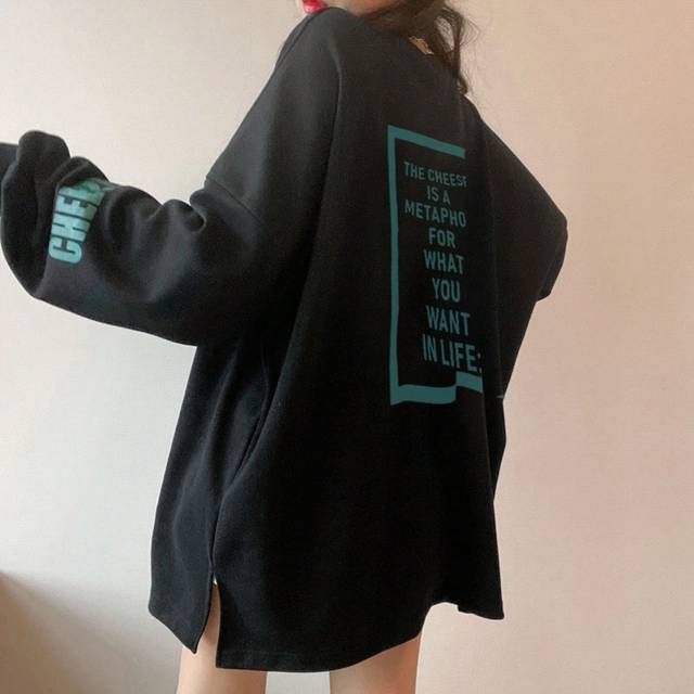 DAZY Women&#39;s Slogan Printed Drop Shoulder Long Sleeve T-Shirt CHEESE IS A METAPHOR FOR WHAT YOU DON&#39;T WANT IN LIFE