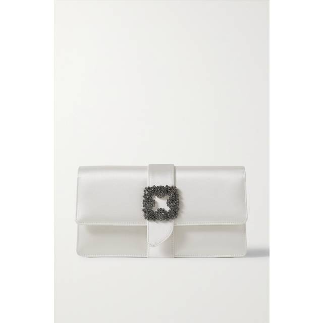 Manolo Blahnik - Capri Crystal-embellished Satin Clutch - White - One size
