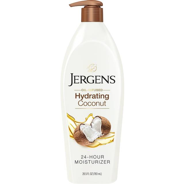 Jergens Hydrating Coconut Body Moisturizer  Infused with Coconut Oil  Dermatologist Tested  Hand and Body Lotion for Dry Skin  26.5 Oz