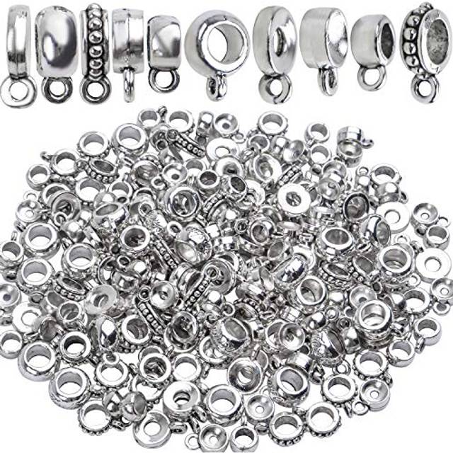 100g About 100-150pcs Tibetan Silver Bail Beads Jewelry Connector Bails Beads for Necklace Bracelet Jewelry Making 5 Styles
