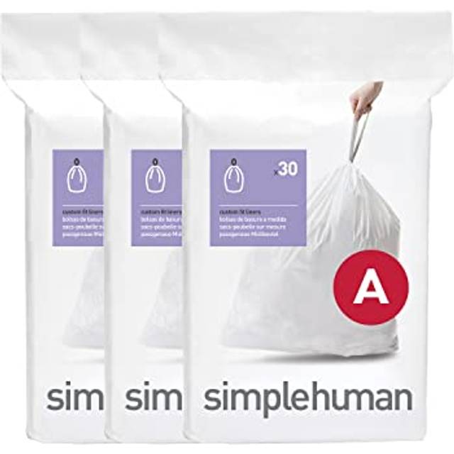 simplehuman CW0250 code A Custom Fit Bin Liner Bulk Pack, White Plastic (3 Pack of 30, Total 90 Liners)