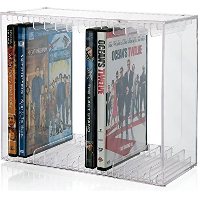 STORi Stackable Clear Plastic DVD Organizer with Rubber Feet | Rectangular Holder Perfect for Theater Room | Holds up to 14 Standard DVD Cases | Made