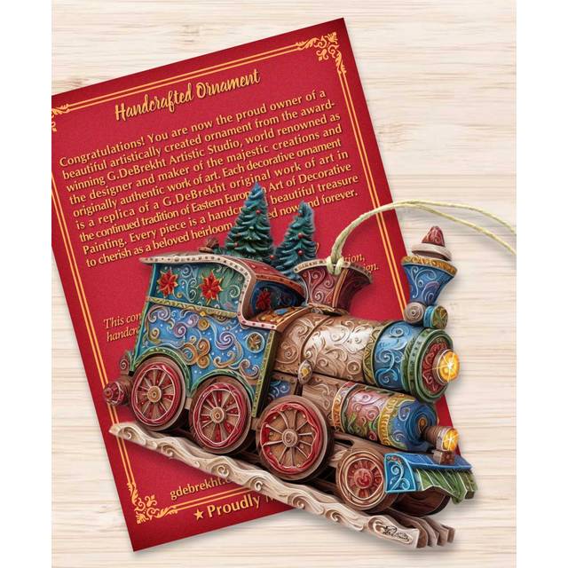 Designocracy 8100198-2 5 x 5.5 x 0.25 in. Christmas Train Wooden Christmas Decor Ornaments