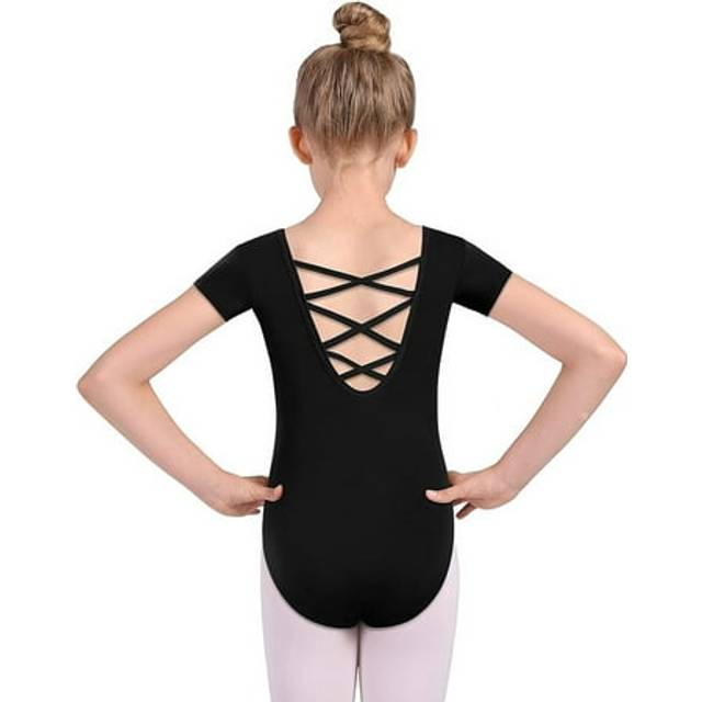 MOLLDAN Girls Dance Ballet Leotards Short Sleeve Criss Cross Straps Back2QT5027-06-XXXL