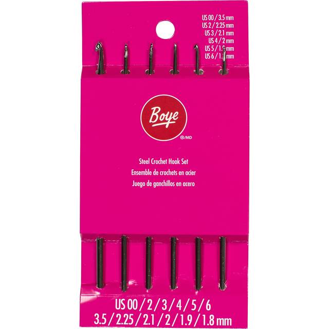Boye Steel Crochet Hook Set with Ergonomic Handles  US Sizes 00-6  Silver 6 Piece