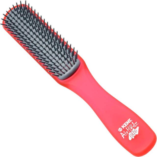 Kent AHGLO02 Airhedz Glo Red Half Round Narrow Detangling Hair Brush - 9 Row Ionic Anti Static Non Scratch Long Nylon Bristle Great for Detangling and