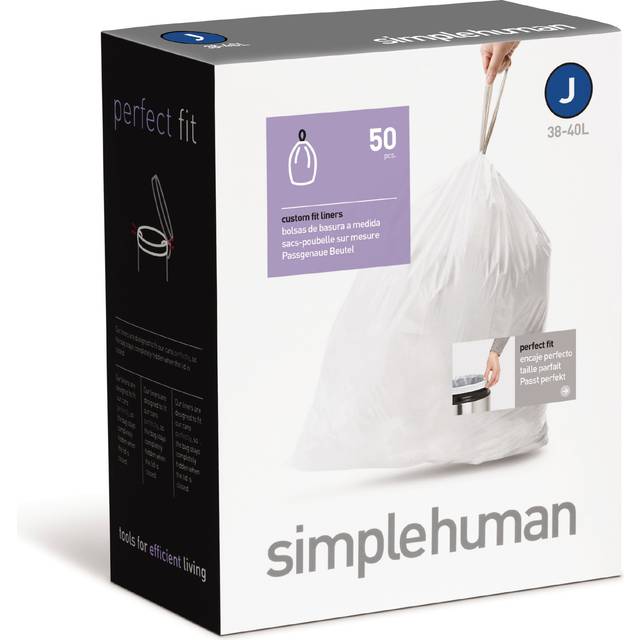 simplehuman Custom Fit Trash Can Liner J  30-40 L / 10-10.5 Gal  50-Count Box