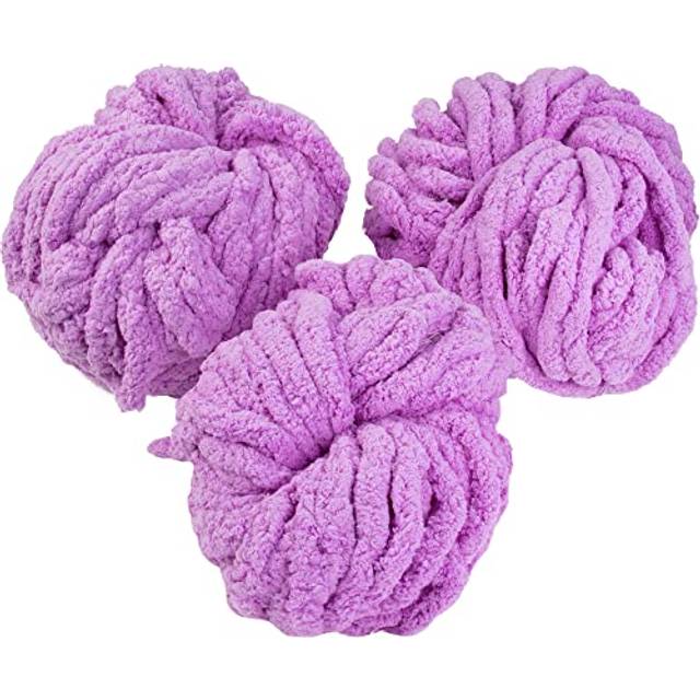 iDIY Chunky Yarn 3 Pack Skeins (72 Yards) - Purple - Fluffy Chenille Yarn Perfect for Soft Throw and Baby Blankets  Arm Knitting  Crocheting and DIY C