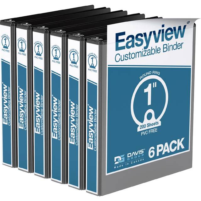 EasyView Premium 1-Inch Binders with clear-View covers  3-Ring Binders for School  Office  or Home  colored Binder Notebooks  Pack of 6  Round Ring  B