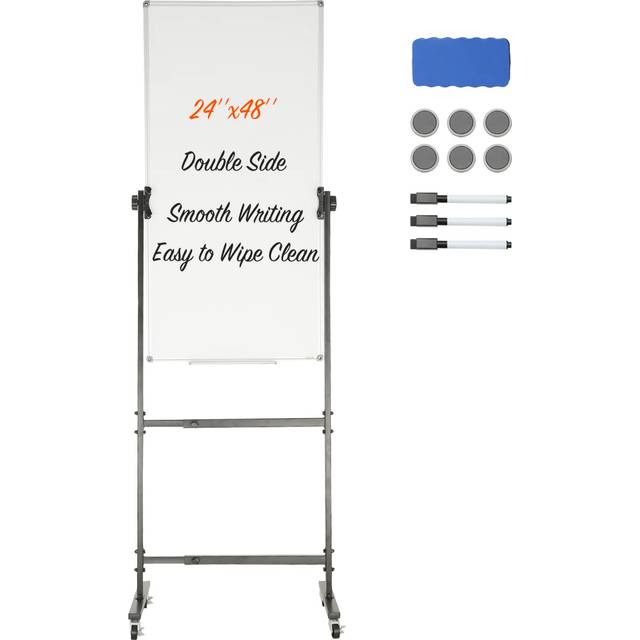 VEVOR Rolling Magnetic Whiteboard  Double-Sided Mobile Whiteboard 24x48 Inches  360 Reversible Adjustable Height Dry Erase Board with Wheels & Movable