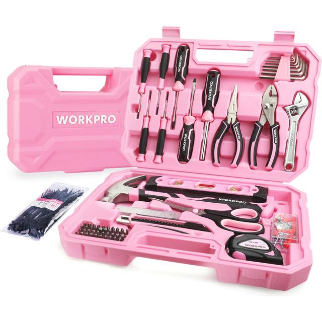 WORKPRO Pink Tool Set  258 PCS Tool Kit for Women  Basic Household Tool Box with Hammer  Screwdriver Set  Portable Toolkit for Home Repair  New Apartm