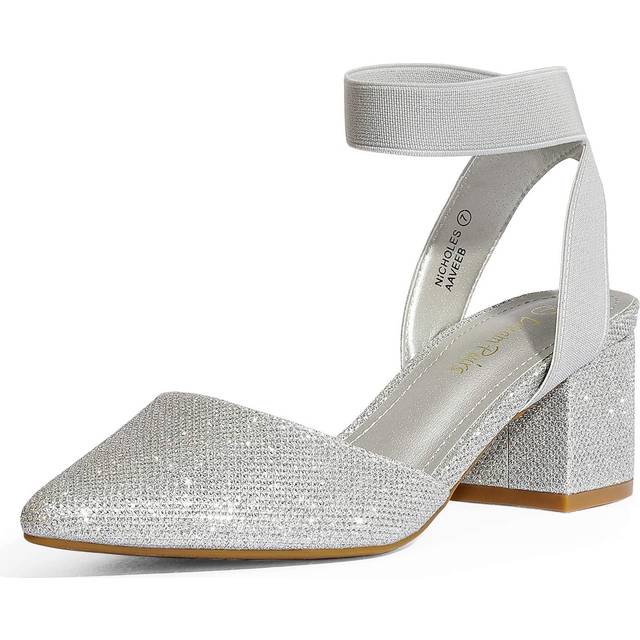 DREAM PAIRS Womens Low Block Chunky Heel Ankle Strap Dress Pumps Shoes  Silver/Glitter-n - 5 NICHOLES