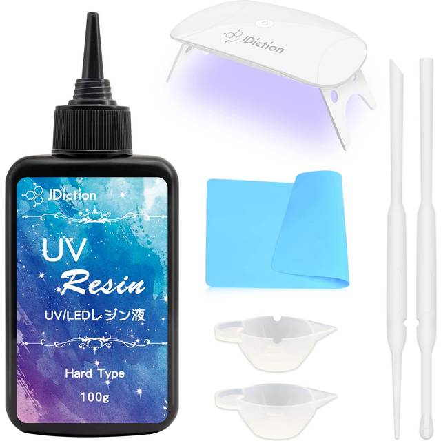 JDiction UV Resin Kit with Light, Super Crystal Clear Hard Resin Glue Sunlight Curing UV Resin Starter Kit for Doming, Coating, and Casting, DIY Craft