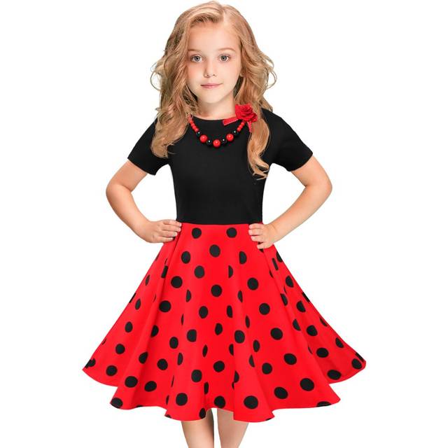 Tao-Ge Halloween Dresses for Girls Vintage Dress 50s 1950 Outfit Kids Girl Polka Dot Flower Christmas Party Dresses Size 6-12