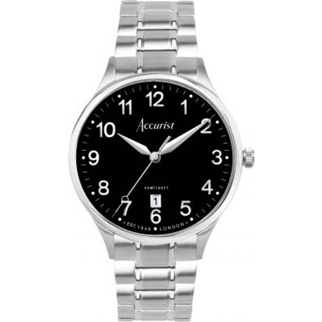 Accurist Accurist Classic Men's Watch | Silver Case & Stainless Steel Bracelet with Black Dial | 37mm