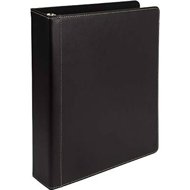 Samsill 1.5 Inch 3 Ring Binder  Leather  Black with Contrast Stitching  8.5 x 11 Inch  3 Rings  Notebook Binder  Portfolio Organizer  Planner  Journal