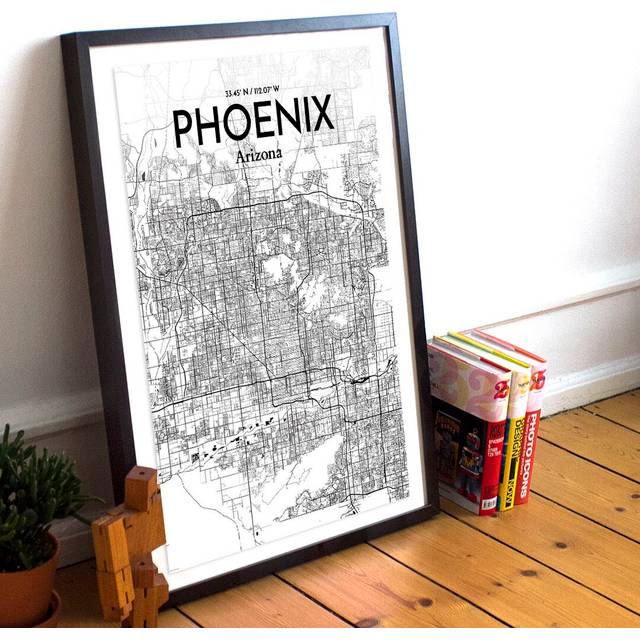 Phoenix City Map - Unframed Graphic Art Print on Paper - Dark Grey (91.4cm H x 61cm W x 0.13cm D)