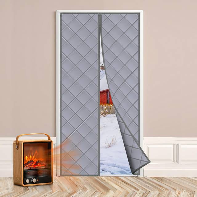 Magnetic Thermal Insulated Door Curtain  Fits Door Size 34 x 82  Center Opening  Durable Oxford Cloth&Thicken Polyester Fiber  Weighted Bottom Tempora