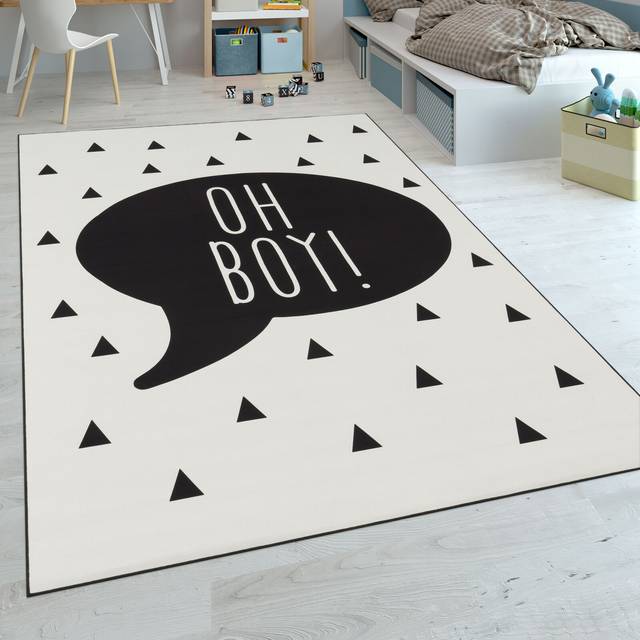 Childrens rug childrens bedroom boys baby rug slogan trend black white