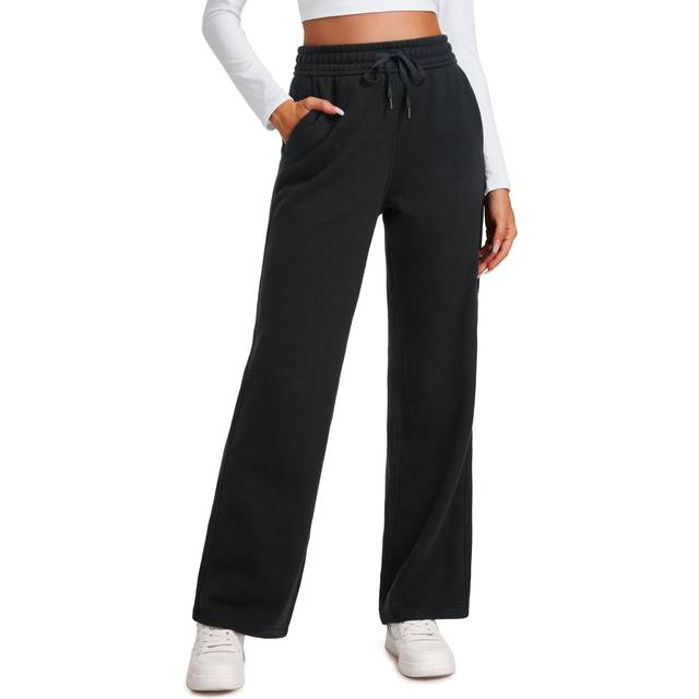 "CRZ YOGA Cotton Fleece Lined Sweatpants Women 30"""""""" Straight Leg Casual Lounge Sweat Pants for Women Black X-Small"