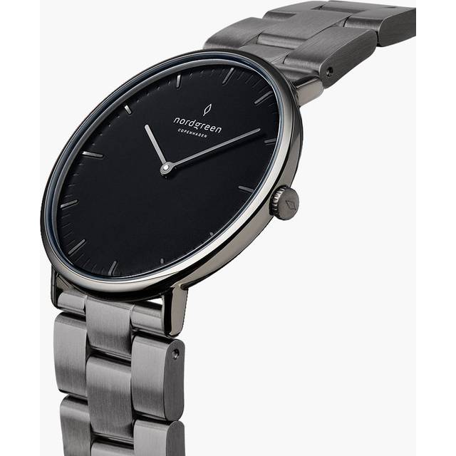 Nordgreen Men's Minimalist Designer Watch - Silver Case - Black Dial - 3 Linked Metal Watch Strap