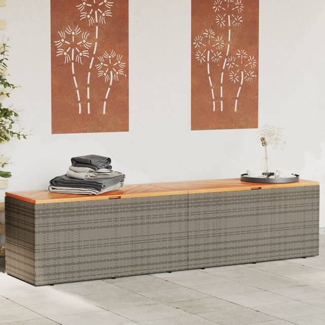 vidaXL Garden Storage Box Grey 220x50x54 cm Poly Rattan Acacia Wood, Grey
