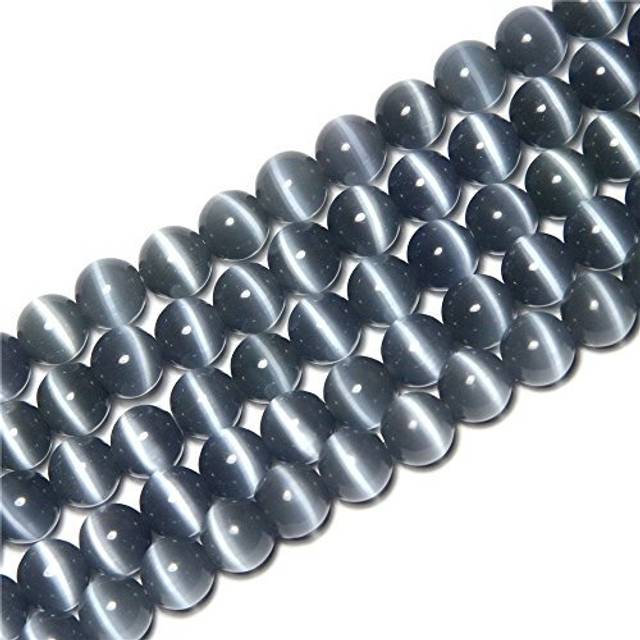HAAMIIQII 35pcs 10mm Gray Cat Eye Beads Round Loose Gemstone Beads for