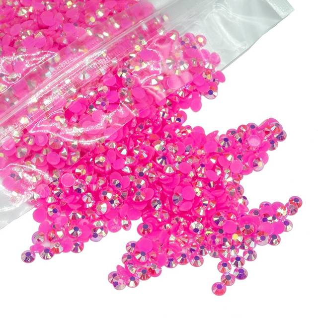 qiipii 8000PCS 5mm Hot Pink AB Resin Rhinestones for Crafts Rose Pink AB Flat Back Jelly Resin Rhinestones Bulk SS20 Non-Hotfix Stones Diamonds Crysta