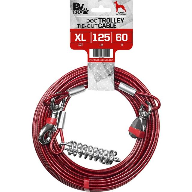 BV Pet Tie Out Cable for Dogs Up to 90/125/ 250 Pounds  25/30 Feet (125lbs/ 60ft/ Trolley)