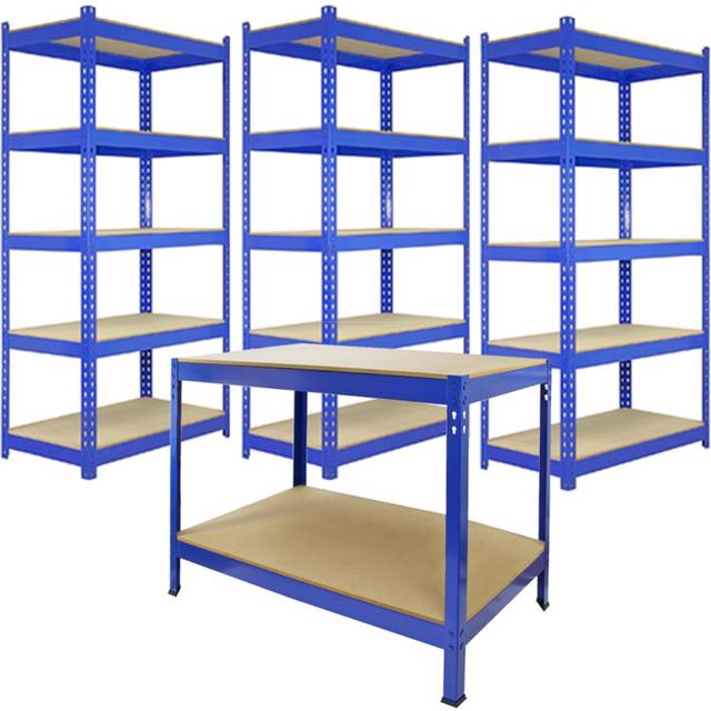 3 x Blue Racking Unit 90cm 5 Tier & Workbench Garage Storage Warehouse Shelving