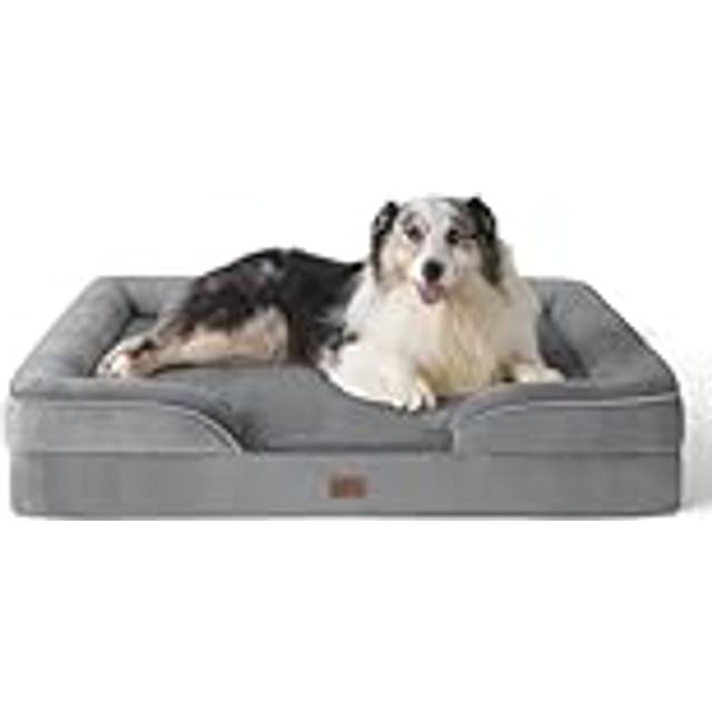 Bedsure Dog Sofa Bed Extra Large - Washable Orthopedic Dog Beds and Couch with Removable Flannel Zipper Cover,Grey,106x80x18cm