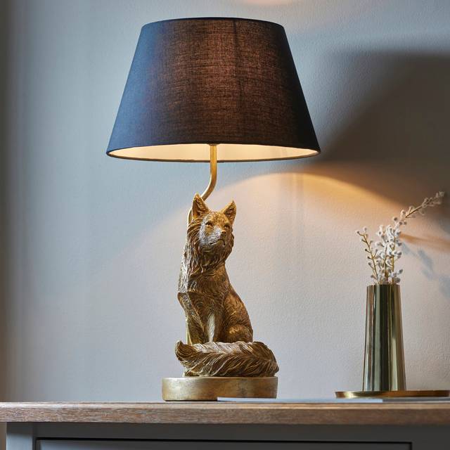 Raffles 43cm Vintage Gold Paint/Black Fabric Table Lamp - Vintage Gold Paint;Black Fabric (43cm H X 30cm W X 30cm D)