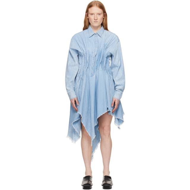 Marques Almeida Blue Pleated Denim Midi Dress - Light Blue - XS