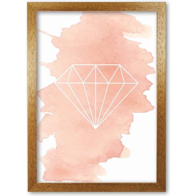 'Geo Diamond Peach' Graphic Art - Honey Oak Frame (60 cm H x 42 cm W x 5 cm D)