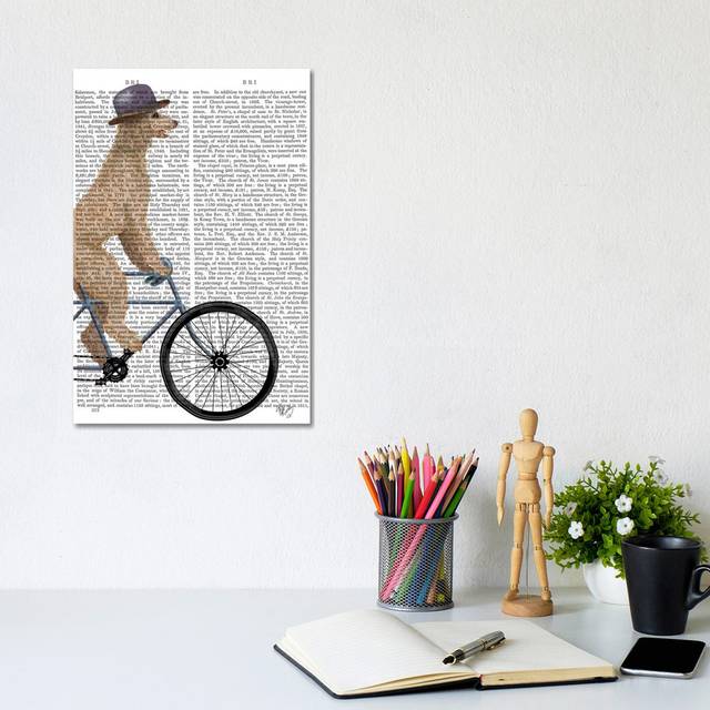 Poodle on Bicycle, Cream, Print BG by Fab Funky - Wrapped Canvas Graphic Art (30.48cm H x 20.32cm W)