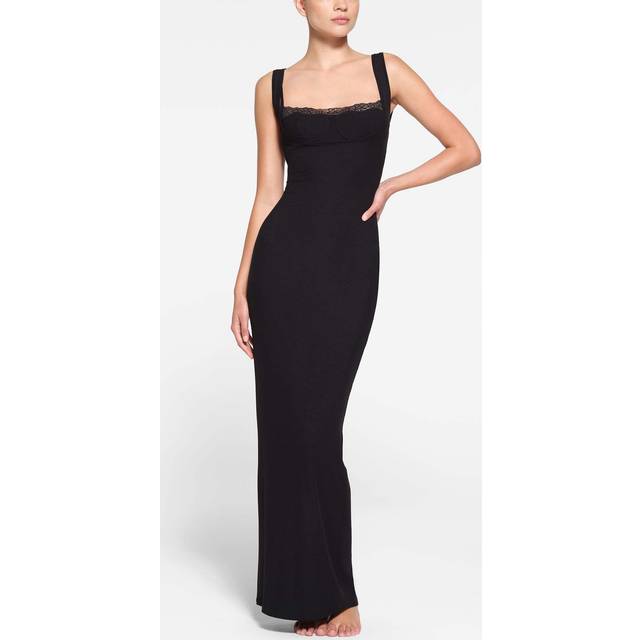 SKIMS Long Dress With Bralette | Black | Small | Soft Lounge Lace - Onyx