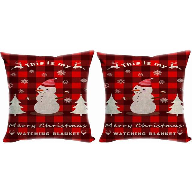 Cushion Cover Decorative Cushion Cover Living Room Cushion Covers Pillow Cover Sofa Cushion Cover Red Checked Snowman 45 x 45 cm
