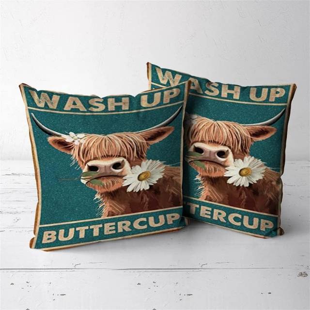 Cushion Cover Decorative Cushion Cover Living Room Cushion Cover Pillow Cover Sofa Cushion Cover Cow Flower Retro 45 x 45 cm