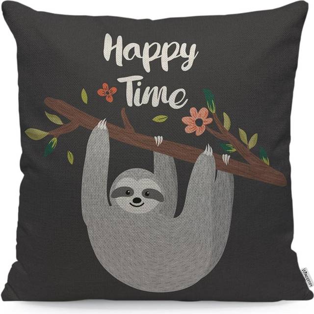 Grey Sloth Cushion Cover Happy Time Funny Sloth Hanging Tree Decorative Throw Pillow Covers For Couch, Bed Sofa Pillows Case 45X45 Cm