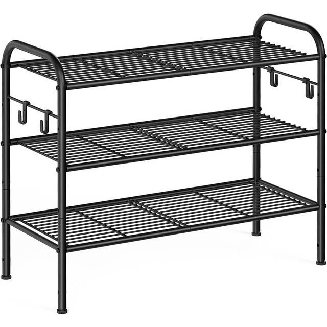 Metal Shoe Rack with 4 Hooks Ink Black, 3 Tier (28 x 68 x 53 cm)