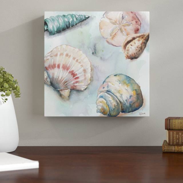 &#39;Sea Shells&#39; by Tre Sorelle Studios Watercolour Painting Print on Wrapped Canvas (30.48cm H x 30.48cm W)