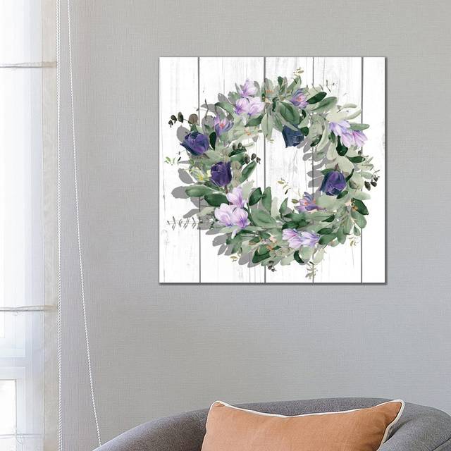 Purple Tulip Wreath II by Jennifer Paxton Parker - Wrapped Canvas Painting (66.04cm H x 66.04cm W x 3.81cm D)