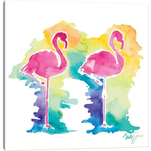 Sunset Flamingo Square I by Nola James - Wrapped Canvas Painting (45.72 cm H x 45.72 cm W x 1.91 cm D)