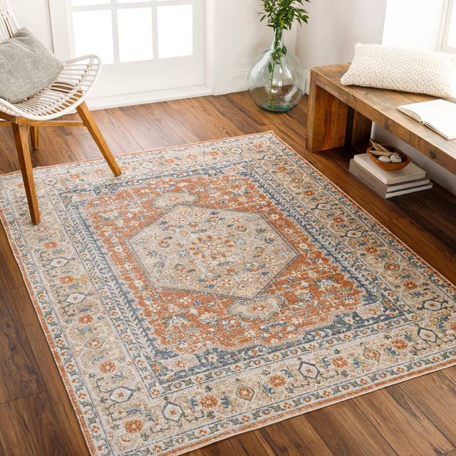 Blue Elephant Machine Washable Traditionnal Boho Burnt Orange Area Rug Blue;Orange Rectangle 201 x 274cm