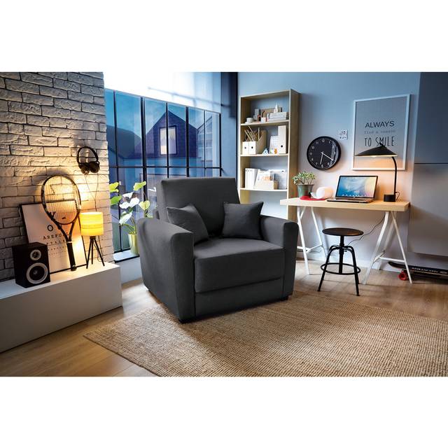 Olly Linen Single Sofa Bed in Black - One Size